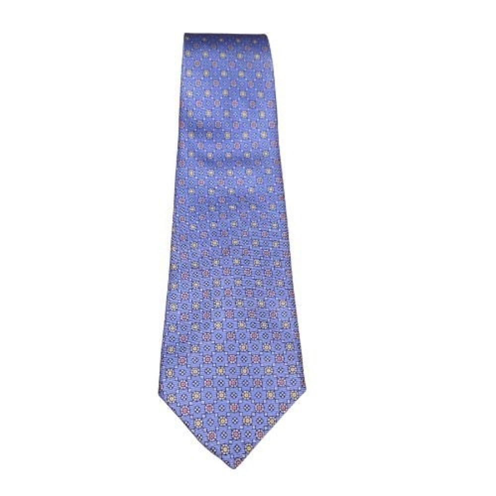 Robert Talbott Mens Silk Tie Blue Pink Yellow Geometric Medallion Hand Sewn USA